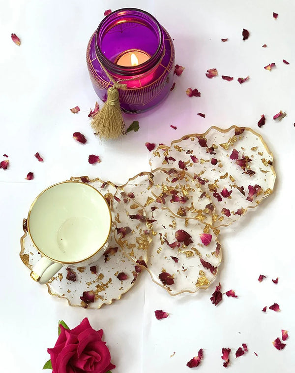 Resin Rose Petals Coaster set Of 4